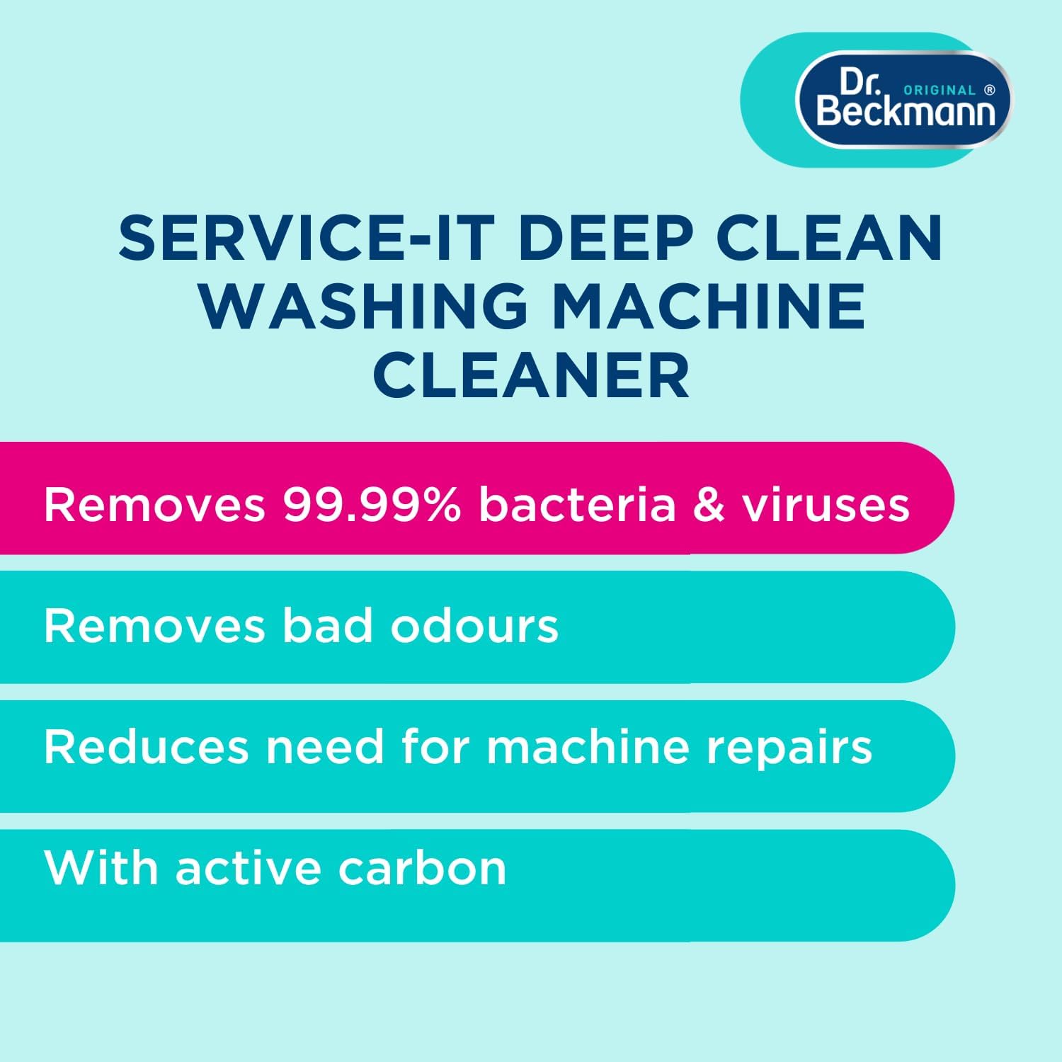 Dr. Beckmann Service-it Deep Clean Washing Machine Cleaner, 250g | Lemon Fresh scent, Removes 99.99% of bacteria, fungi & viruses. Eliminates bad odours. Hygenically cleans. Efficient machine