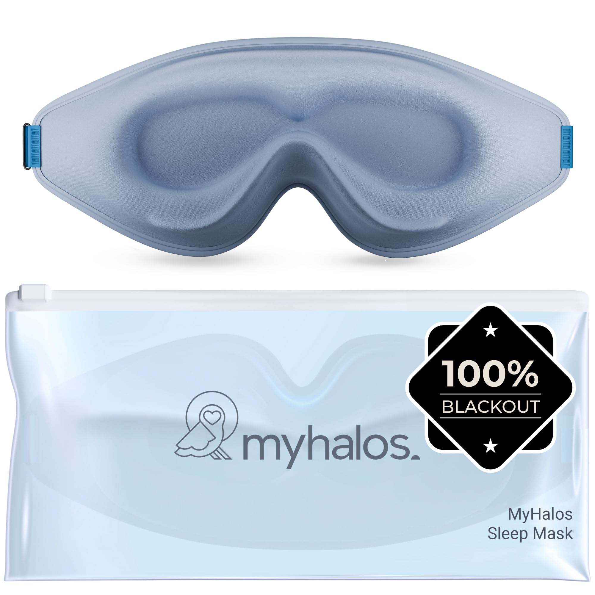MyHalos Blackout Sleep Mask, Eye Mask for Sleeping, Zero Pressure, Travel | 3D Sleeping Mask, Sleep Eye Mask, Blindfold, Soft & Breathable sleep masks, Includes Storage Pouch, Black