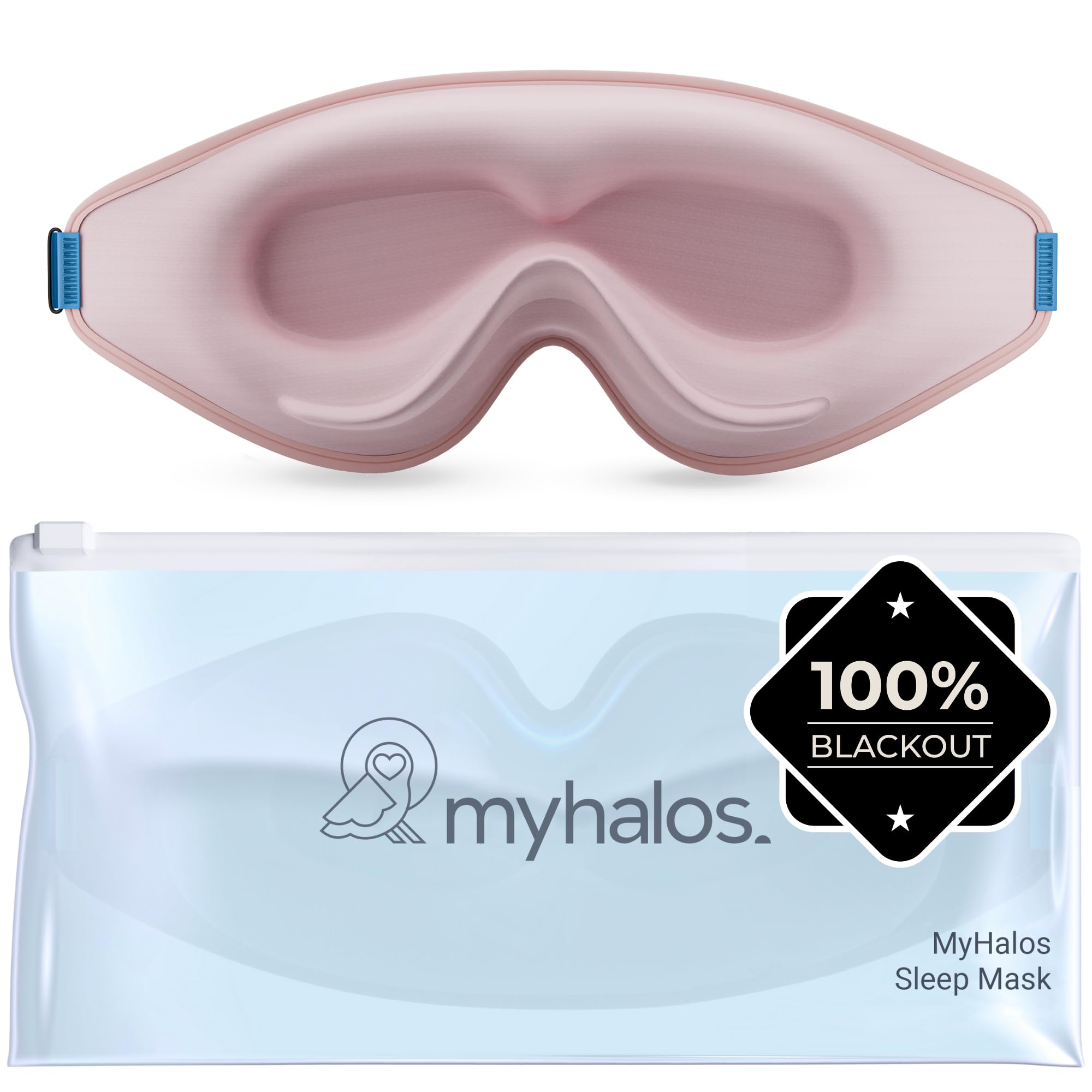 MyHalos Blackout Sleep Mask, Eye Mask for Sleeping, Zero Pressure, Travel | 3D Sleeping Mask, Sleep Eye Mask, Blindfold, Soft & Breathable sleep masks, Includes Storage Pouch, Black