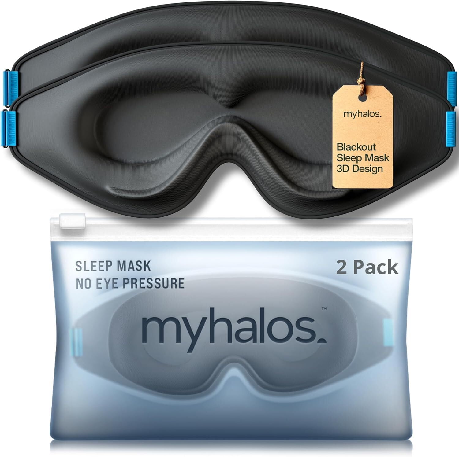 MyHalos Blackout Sleep Mask, Eye Mask for Sleeping, Zero Pressure, Travel | 3D Sleeping Mask, Sleep Eye Mask, Blindfold, Soft & Breathable sleep masks, Includes Storage Pouch, Black