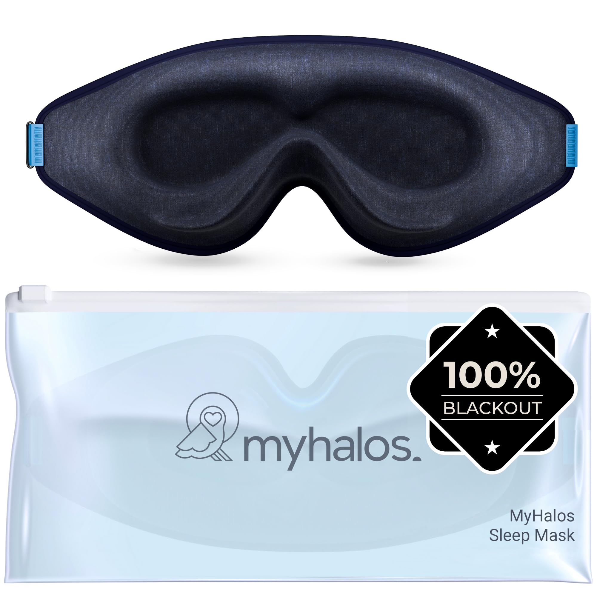MyHalos Blackout Sleep Mask, Eye Mask for Sleeping, Zero Pressure, Travel | 3D Sleeping Mask, Sleep Eye Mask, Blindfold, Soft & Breathable sleep masks, Includes Storage Pouch, Black
