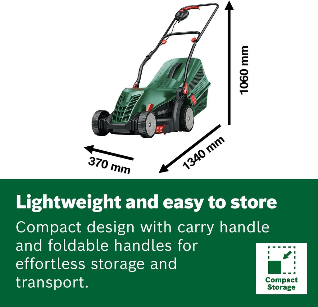 Bosch Corded Lawnmower UniversalRotak 34-410 (230 V, cutting width: 34 cm, 40-litre grass box, with GrassCombs)
