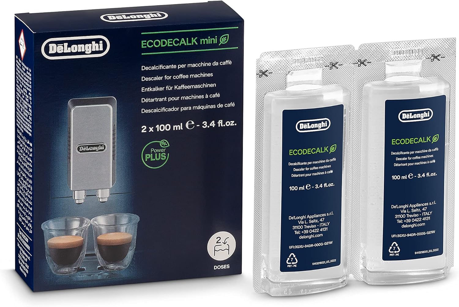 De'Longhi EcoDecalk Descaler DLSC500, 5 Decalcification Doses, Coffee Machine Descaler, Coffee Machine Maintenance Accessory, Plant-Based Ingredients, Bottle with 5 Doses, 500ml