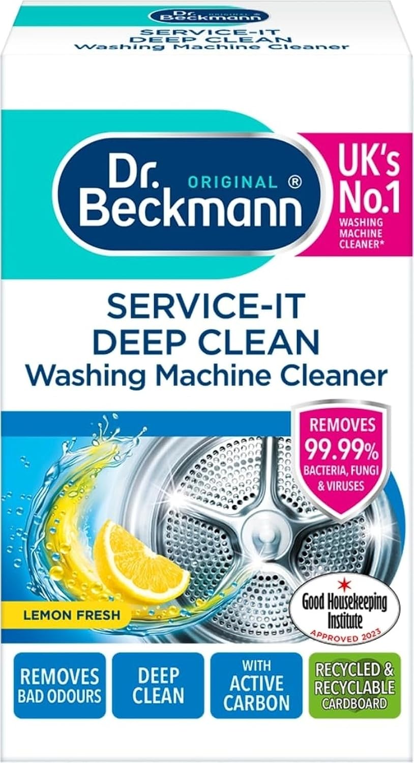 Dr. Beckmann Service-it Deep Clean Washing Machine Cleaner, 250g | Lemon Fresh scent, Removes 99.99% of bacteria, fungi & viruses. Eliminates bad odours. Hygenically cleans. Efficient machine