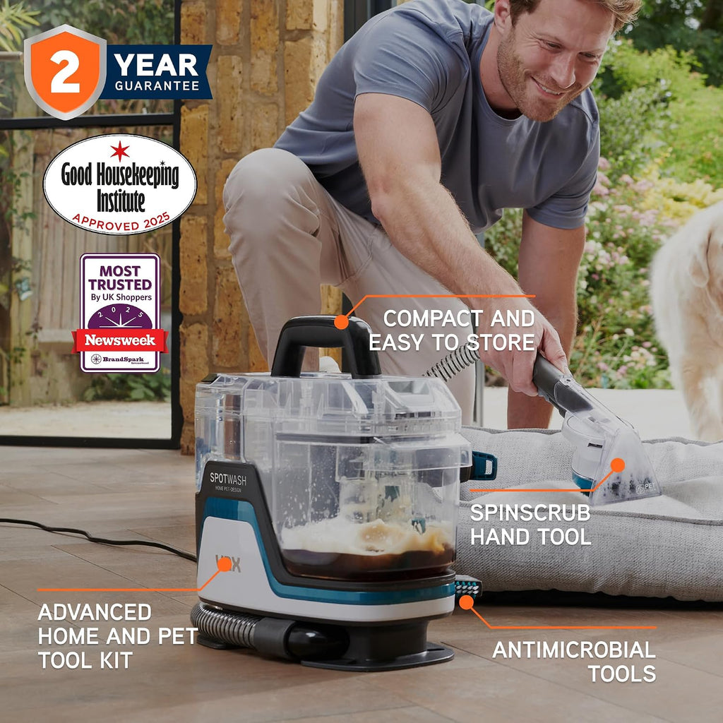 Vax Spotwash Home Pet-Design Upholstery & Carpet Spot Cleaner CDSW-MPXA | Multi-surface carpet cleaner machine for everyday stains, ideal for pet messes, included tools & solutions, 4.5kg, 1.1L