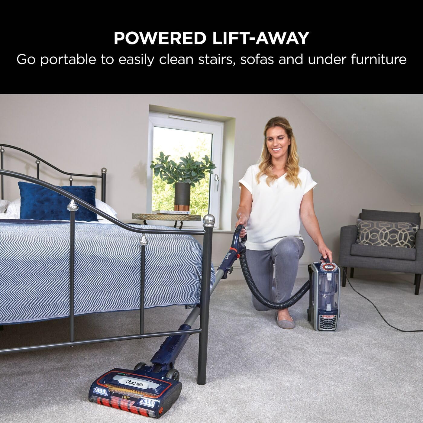 Shark Corded Upright Vacuum Cleaner,0.83L, Pet Model, Navy/Orange, 750W | with Anti Hair Wrap Technology & DuoClean, Powered Lift-Away, LED Headlights, Anti-Allergen, 8m Cord, 3 Attachments, NZ801UKT