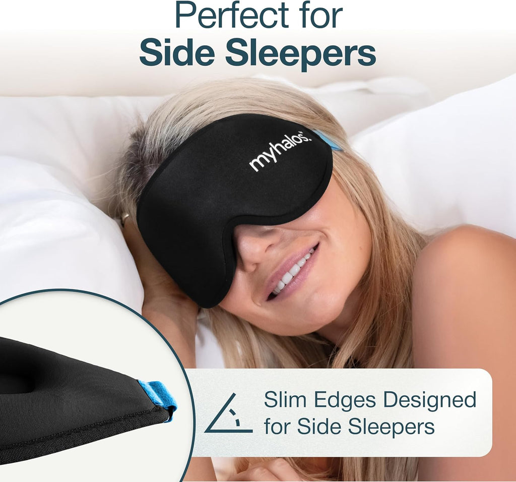 MyHalos Blackout Sleep Mask, Eye Mask for Sleeping, Zero Pressure, Travel | 3D Sleeping Mask, Sleep Eye Mask, Blindfold, Soft & Breathable sleep masks, Includes Storage Pouch, Black