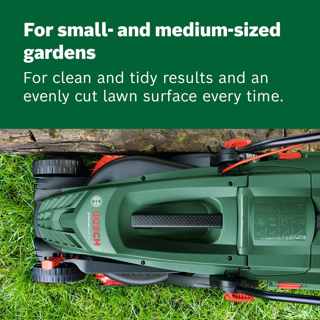 Bosch Corded Lawnmower UniversalRotak 34-410 (230 V, cutting width: 34 cm, 40-litre grass box, with GrassCombs)