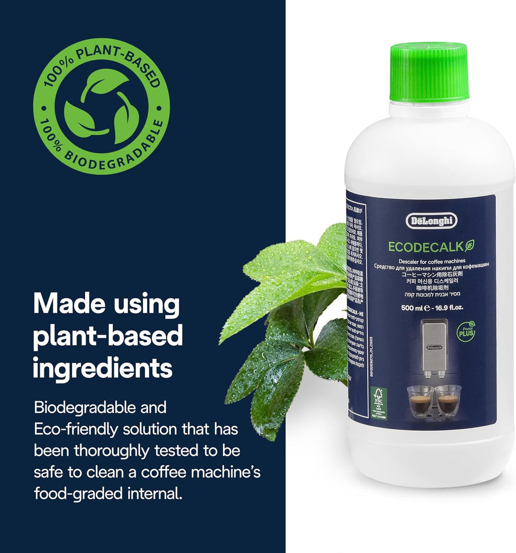 De'Longhi EcoDecalk Descaler DLSC500, 5 Decalcification Doses, Coffee Machine Descaler, Coffee Machine Maintenance Accessory, Plant-Based Ingredients, Bottle with 5 Doses, 500ml