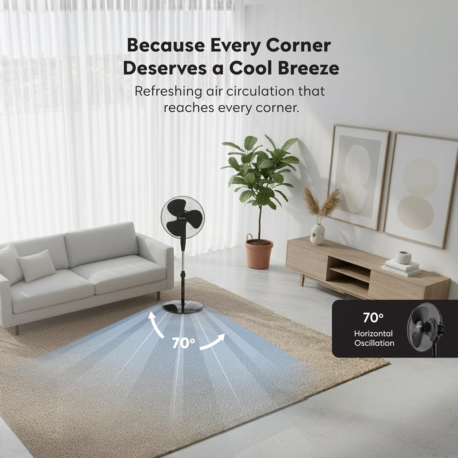 Air Pro 16" Pedestal Fan Oscillating Fan Air Cooling & Electric Fan Circulator 50” Tall Adjustable Height Cooling Fan 3 Speeds 70° Oscillation Variable Tilt Suitable for Home Office, Bedroom, Kitchen