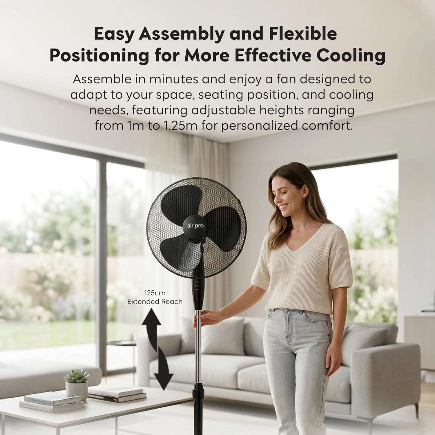 Air Pro 16" Pedestal Fan Oscillating Fan Air Cooling & Electric Fan Circulator 50” Tall Adjustable Height Cooling Fan 3 Speeds 70° Oscillation Variable Tilt Suitable for Home Office, Bedroom, Kitchen