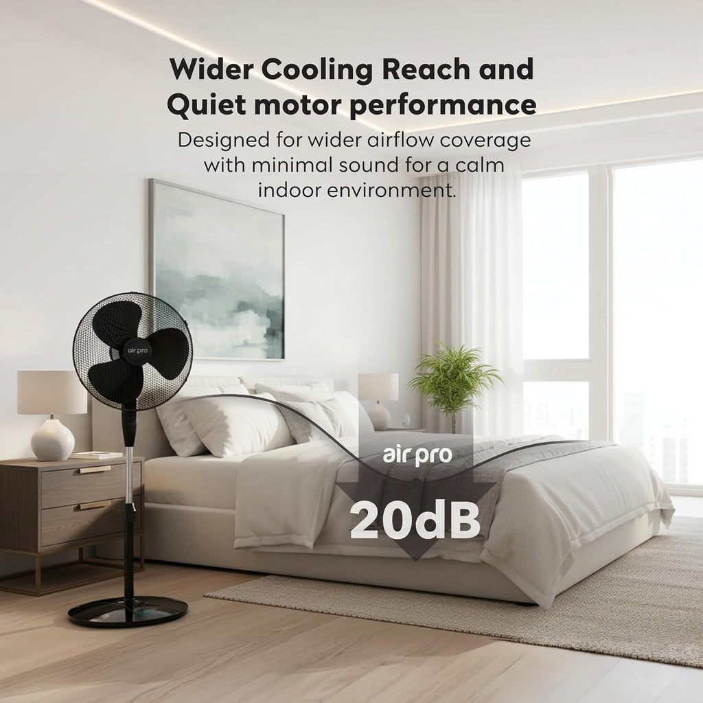 Air Pro 16" Pedestal Fan Oscillating Fan Air Cooling & Electric Fan Circulator 50” Tall Adjustable Height Cooling Fan 3 Speeds 70° Oscillation Variable Tilt Suitable for Home Office, Bedroom, Kitchen