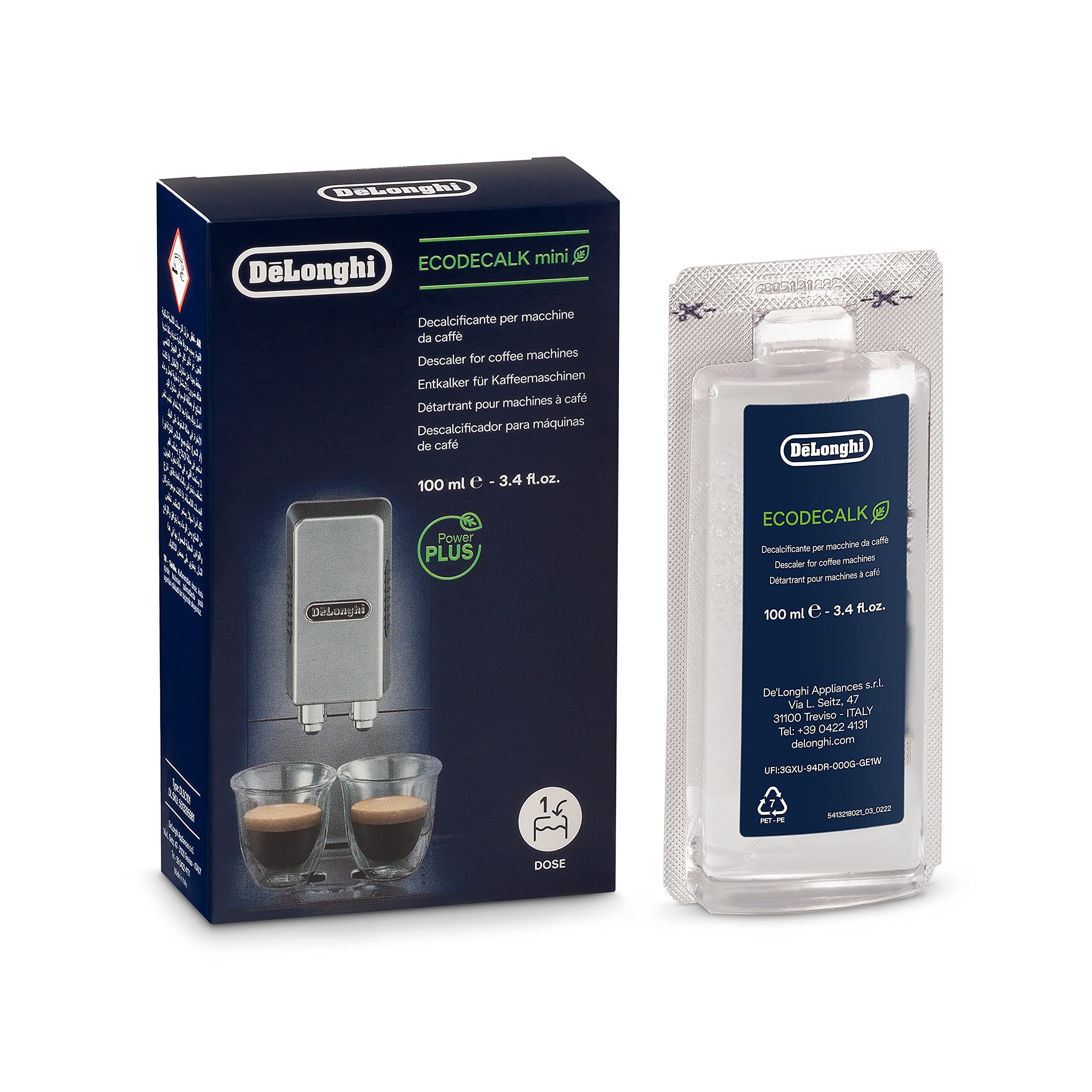 De'Longhi EcoDecalk Descaler DLSC500, 5 Decalcification Doses, Coffee Machine Descaler, Coffee Machine Maintenance Accessory, Plant-Based Ingredients, Bottle with 5 Doses, 500ml