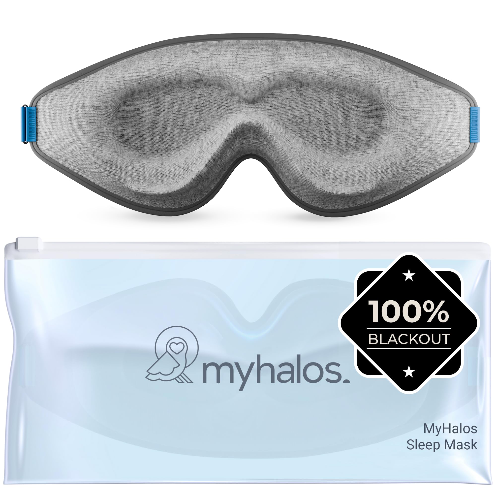MyHalos Blackout Sleep Mask, Eye Mask for Sleeping, Zero Pressure, Travel | 3D Sleeping Mask, Sleep Eye Mask, Blindfold, Soft & Breathable sleep masks, Includes Storage Pouch, Black