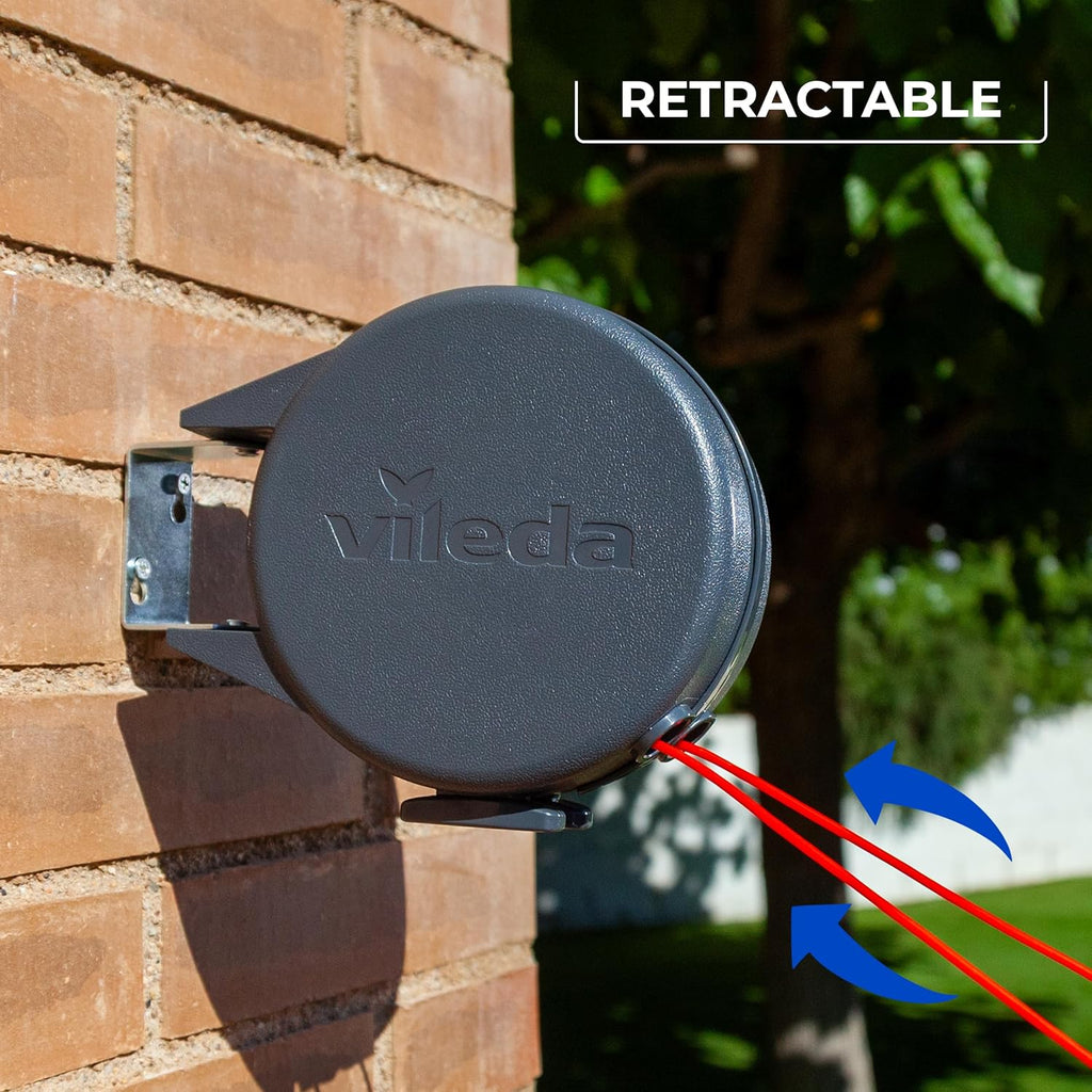 Vileda Dual Cordomatic Retractable Washing Line, 30m (2 x 15m Clothes Line) | Holds up to 30kg, Extendable Clothes Line with Automatic Retraction, UV‑Protected Case, Wall Mounted for Indoor & Outdoor Use