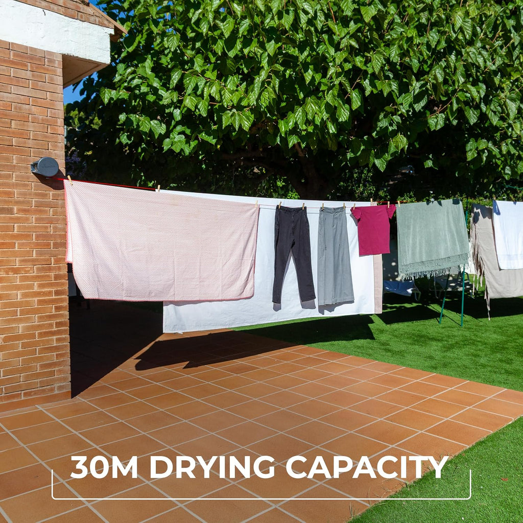 Vileda Dual Cordomatic Retractable Washing Line, 30m (2 x 15m Clothes Line) | Holds up to 30kg, Extendable Clothes Line with Automatic Retraction, UV‑Protected Case, Wall Mounted for Indoor & Outdoor Use